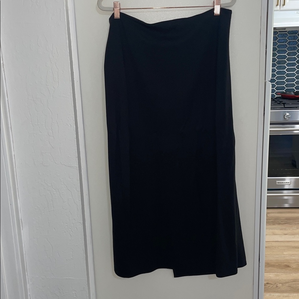Halogen Black Maxi Skirt with Gathered Front and slit | L - Picture 3 of 9
